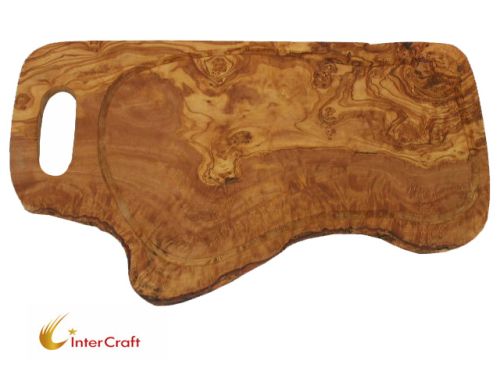 Natural olive wood chopping board with groove and handle  30 cm